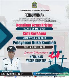 Pengumuman Cuti Bersama Kalurahan Girisekar Kenaikan Yesus Kristus 